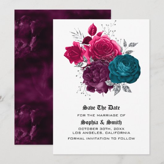 Gotische bloemen bruiloft platte save the date kaa (Voorkant / Achterkant)