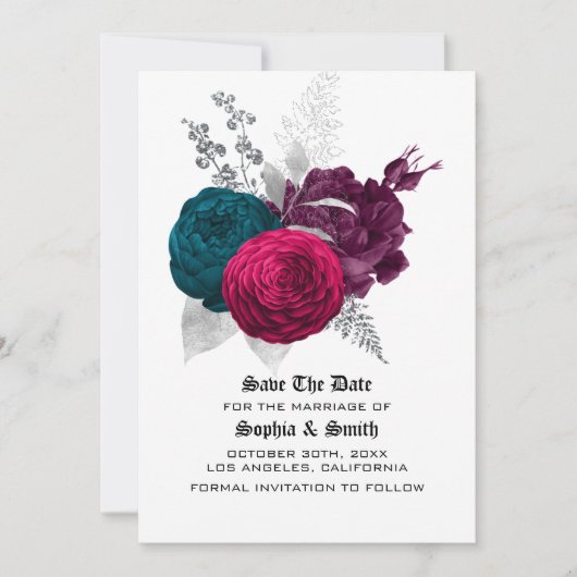 Gotische bloemen bruiloft platte save the date kaa (Voorkant)