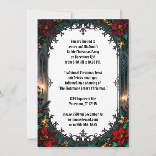 Gotische Bloemen en Frame Kerstfeest Kaart (Voorkant)