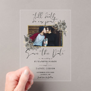 Gotische bloemen foto trouw save the date acryl uitnodigingen