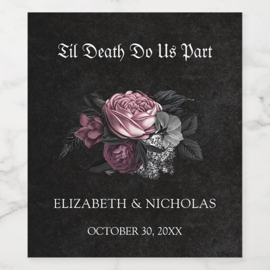 Gotische Bloemen Halloween Bruiloft Wijn Label Wijn Etiket (Enkel label)