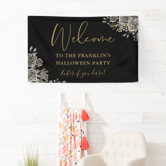 Gotische Bloemen Halloween Party Welkom Spandoek (Insitu)