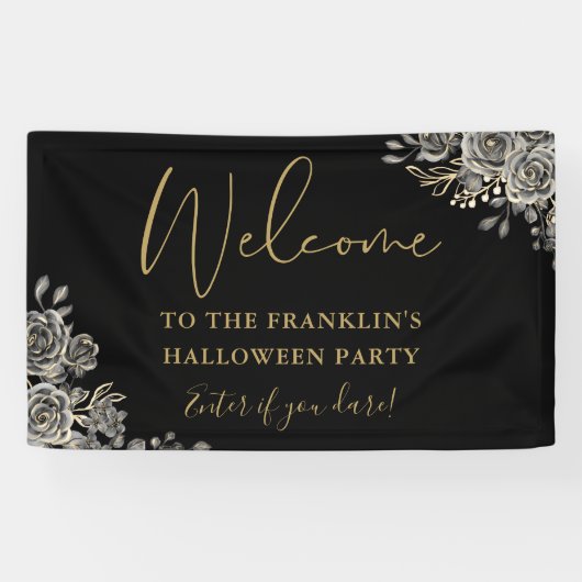 Gotische Bloemen Halloween Party Welkom Spandoek (Horizontaal)