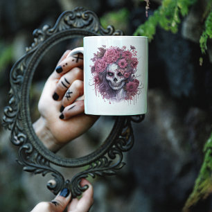 Gotische Bloemen Halloween Roze Schedel Heks Girly Koffiemok
