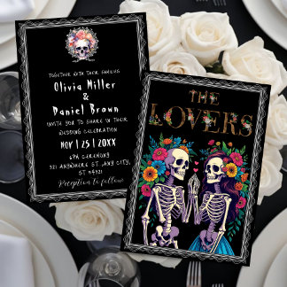 Gotische Bloemen Halloween Skeleton Wedding Kaart