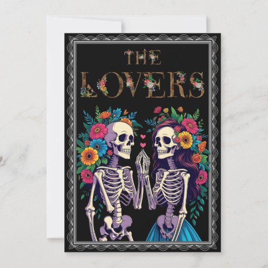 Gotische Bloemen Halloween Skeleton Wedding Kaart (Achterkant)