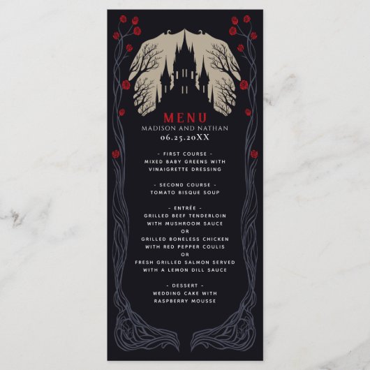 Gotische Bloemen Kasteel Bruiloft Flat Menu (Voorkant)