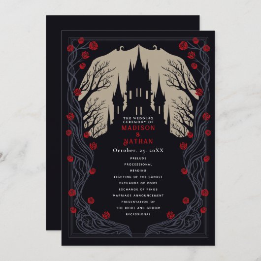 Gotische Bloemen Kasteel bruiloft Programma Programmakaart (Voorkant / Achterkant)