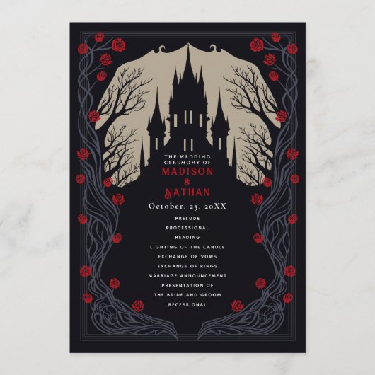Gotische Bloemen Kasteel bruiloft Programma Programmakaart (Voorkant)