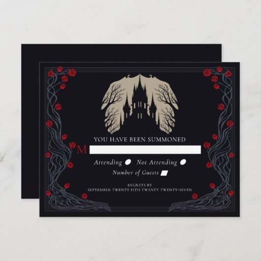 Gotische Bloemen Kasteel Bruiloft RSVP (Voorkant / Achterkant)