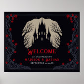 Gotische Bloemen Kasteel Bruiloft Welkomstbord Poster (Voorkant)