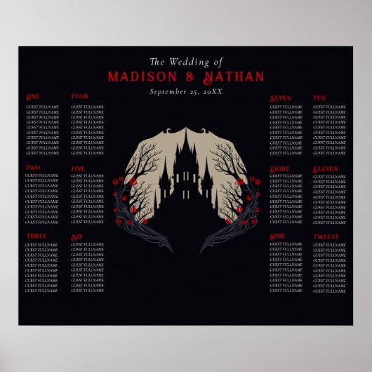 Gotische Bloemen Kasteel Bruiloft Zitplaatsen Poster (Voorkant)