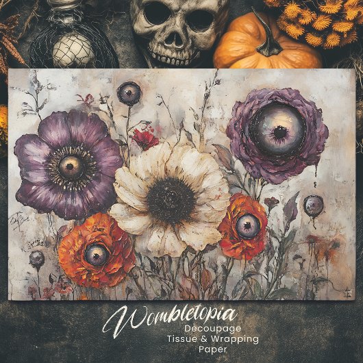 Gotische bloemen met Paarse ogen & Oranje decoupag Tissuepapier