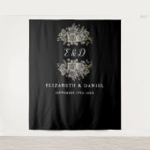 Gotische Bloemen Monogram Huwelijk Achtergrond Wandkleed (Voorkant)