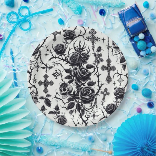 Gotische Bloemen Papier Borden - Halloween, Bruilo Papieren Bordje (Feest)