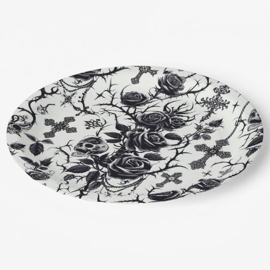 Gotische Bloemen Papier Borden - Halloween, Bruilo Papieren Bordje (Gekanteld)