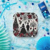 Gotische Bloemen Papier Vierkant Bord, Bruiloft Papieren Bordje (Feest)