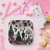 Gotische Bloemen Papier Vierkant Bord, Bruiloft Papieren Bordje (Feest)