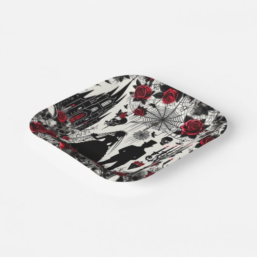 Gotische Bloemen Papier Vierkant Bord, Bruiloft Papieren Bordje (Gebogen)