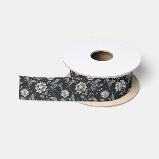 Gotische Bloemen Patroon Satijnen Lint (Spoel)
