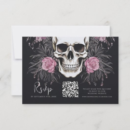 Gotische Bloemen QR Code Bruiloft RSVP Kaartje (Voorkant)
