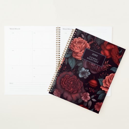 Gotische Bloemen Rood Blauw Zwart Bloemen Planner (Display)