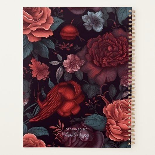 Gotische Bloemen Rood Blauw Zwart Bloemen Planner (Achterkant)