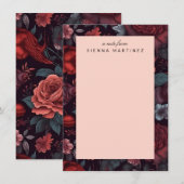 Gotische Bloemen Rood Blauw Zwart  Notitiekaartje (Voorkant / Achterkant)