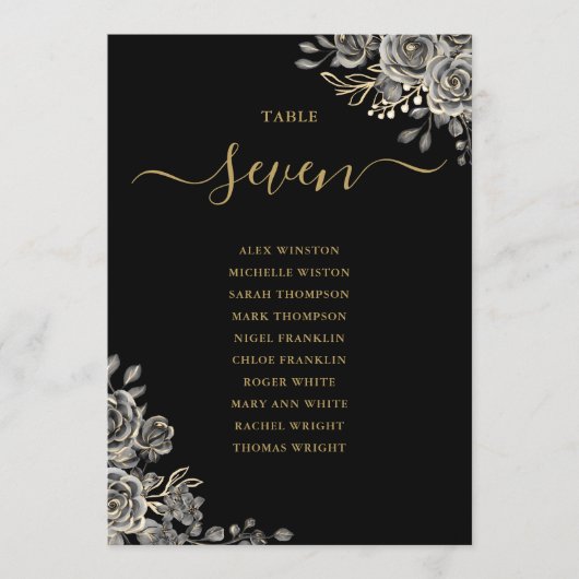 Gotische Bloemen Rozen Zitplannummer Kaart (Voorkant)