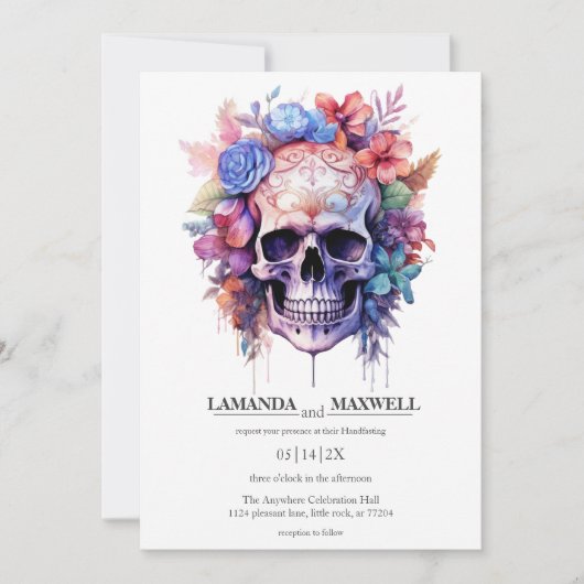 Gotische Bloemen Schedel Boho Waterverf Handvasten Kaart (Voorkant)