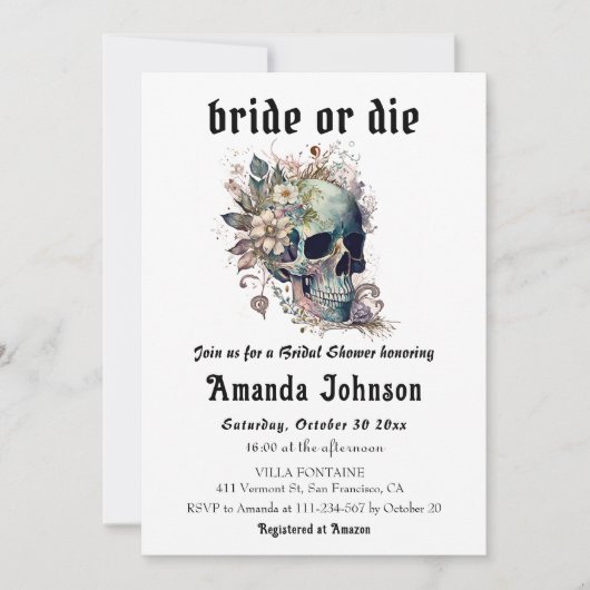 Gotische Bloemen Schedel Bruid of Die Vrijgezellen Kaart (Voorkant)