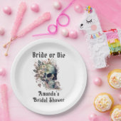 Gotische Bloemen Schedel Bruid of Die Vrijgezellen Papieren Bordje (Feest)