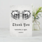 Gotische Bloemen Schedel Halloween Bruiloft Bedankkaart (Staand voorkant)