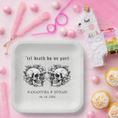 Gotische Bloemen Schedel Halloween Bruiloft Papieren Bordje (Feest)