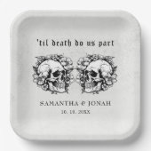 Gotische Bloemen Schedel Halloween Bruiloft Papieren Bordje (Voorkant)