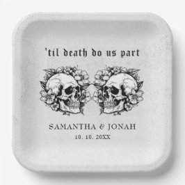 Gotische Bloemen Schedel Halloween Bruiloft Papieren Bordje
