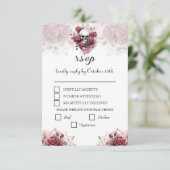 Gotische Bloemen Schedel Halloween Bruiloft RSVP K (Staand voorkant)