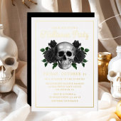 Gotische Bloemen Schedel Halloween Goud Folie Uitnodiging