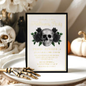 Gotische Bloemen Schedel Halloween Goud Folie Uitnodiging