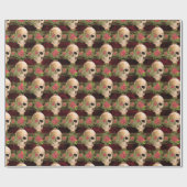 Gotische Bloemen Schedel & Poinsettia Kerstpatroon Cadeaupapier (Vlak)