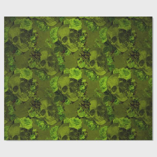 Gotische Bloemen Schedel Print Rustieke Halloween Cadeaupapier (Vlak)
