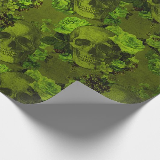 Gotische Bloemen Schedel Print Rustieke Halloween Cadeaupapier (Hoek)