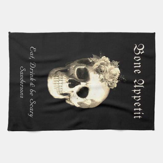 Gotische Bloemen Schedel Rozen Halloween gepersona Theedoek (Horizontaal)