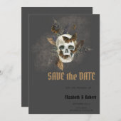 Gotische bloemen schedel vlinders Bewaar de datum Save The Date (Voorkant / Achterkant)