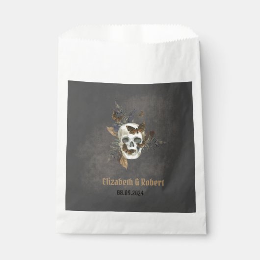 Gotische Bloemen Schedel Vlinders Huwelijk Bedankzakje (Voorkant)
