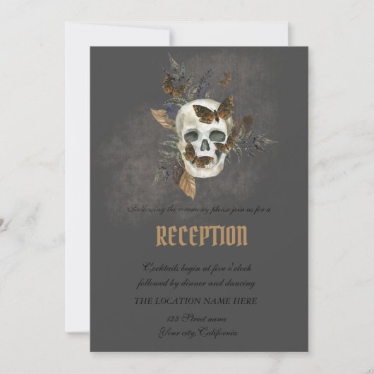 Gotische Bloemen Schedel Vlinders Huwelijk Kaart (Voorkant)