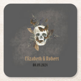 Gotische Bloemen Schedel Vlinders Huwelijk Kartonnen Onderzetters