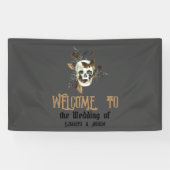 Gotische Bloemen Schedel Vlinders Huwelijk Spandoek (Horizontaal)