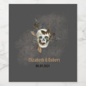 Gotische Bloemen Schedel Vlinders Huwelijk Wijn Etiket (Enkel label)