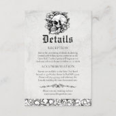 Gotische Bloemen Schedel Zwart Bruiloft Details Informatiekaartje (Voorkant)